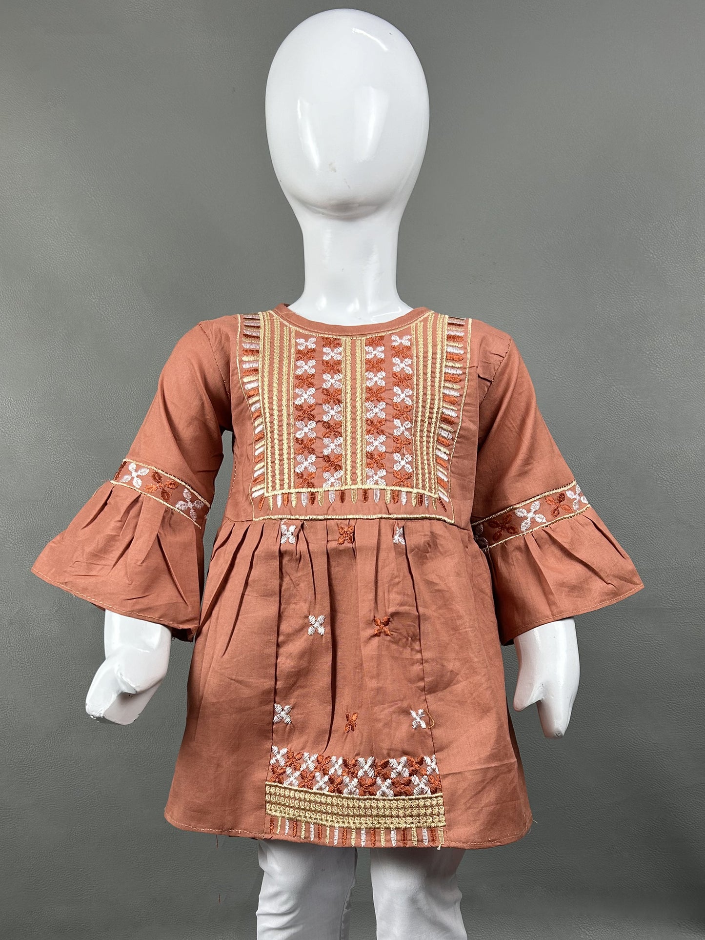 2Yr - 12Yrs Dark Peach Embroidered Suit For Girls RZ GS143