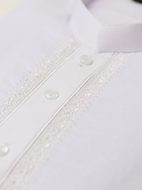 AM 100% Premium Cotton Kurta Sherwani Collar for Men Neel White
