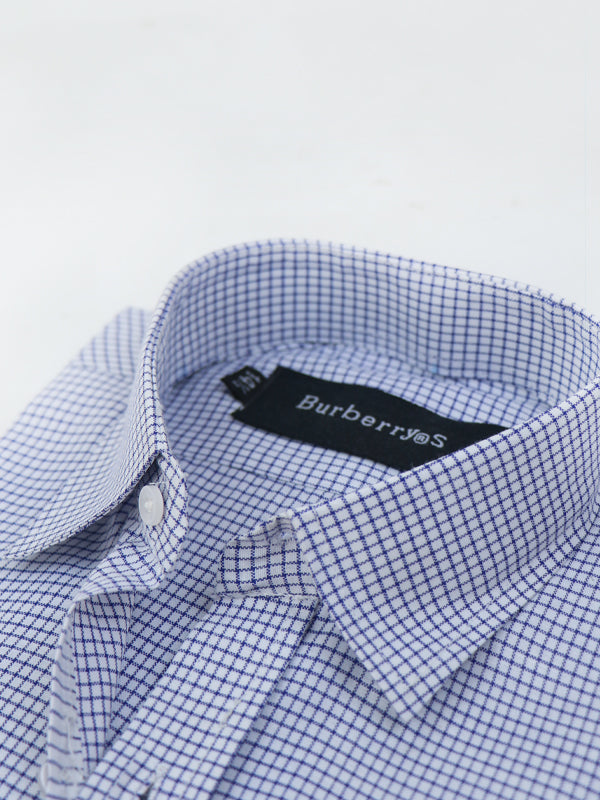 MFS12 Men's Formal Dress Shirt Blue Checks