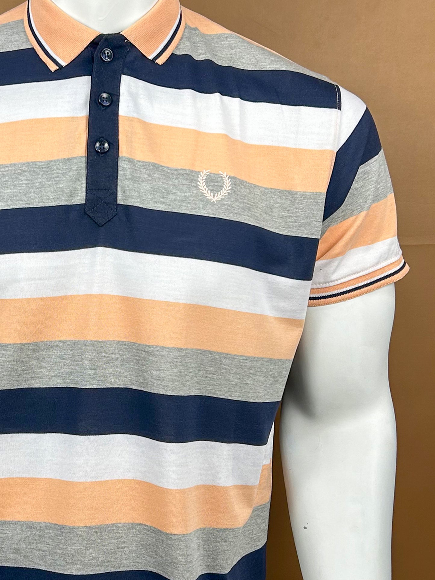 Peach Striped Polo T-Shirt For Men MTS113