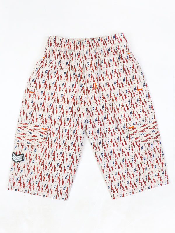 LF Boys Short 3-QTR Printed Design Off White