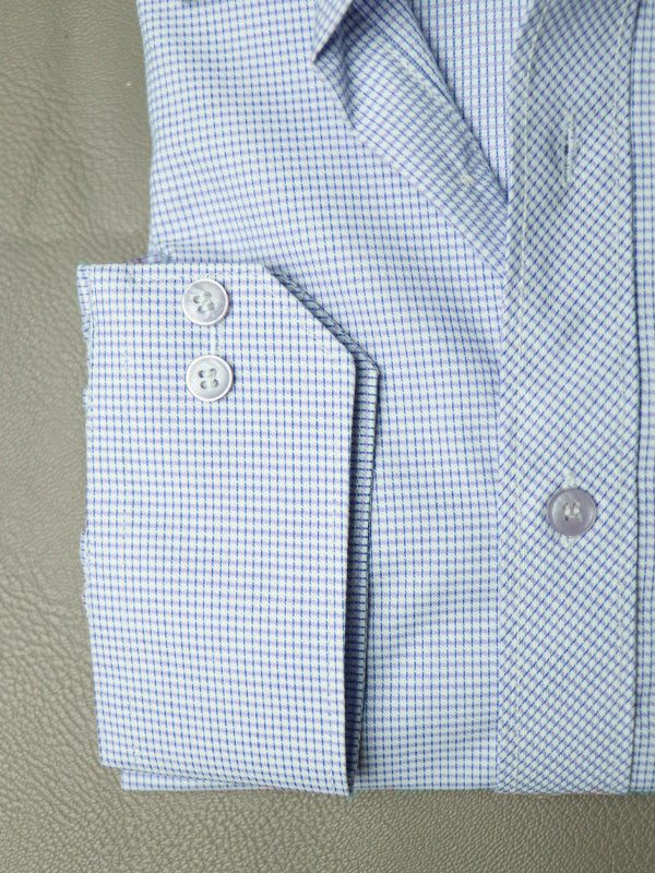 MFS04 Men's Formal Dress Shirt Blue Checks