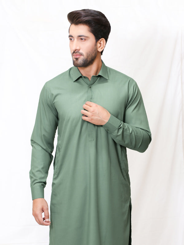 461 Men's Kameez Shalwar Stitched Suit Shirt Collar Green