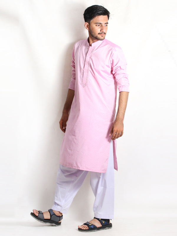 MSK26 Men's Chambray Kameez Shalwar Stitched Suit Pink