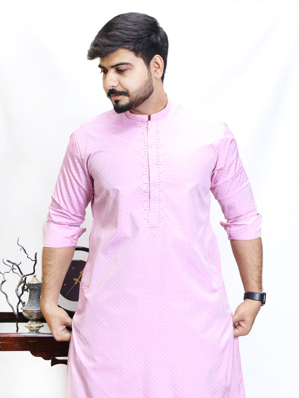 AM Men's Chambray Embroidery Kurta Light Pink