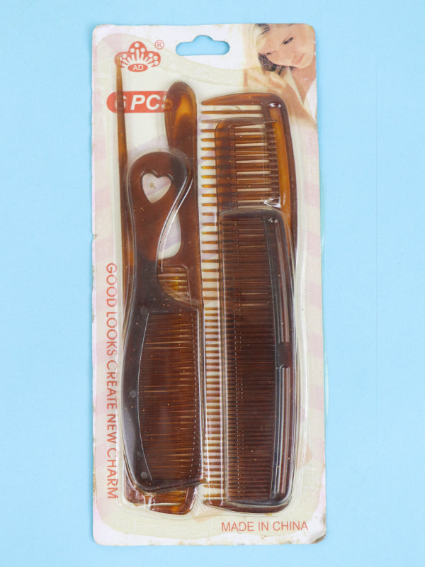 Pack Of 6 Hair Combs Dark Brown
