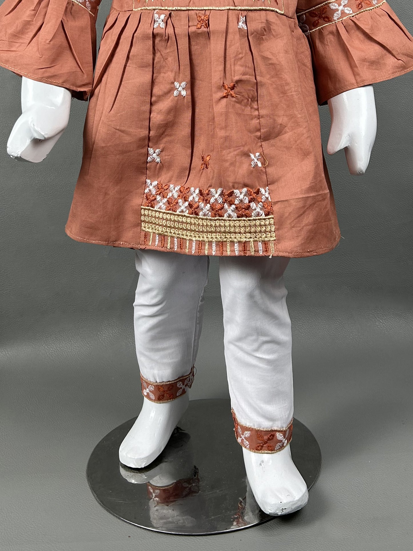 2Yr - 12Yrs Dark Peach Embroidered Suit For Girls RZ GS143