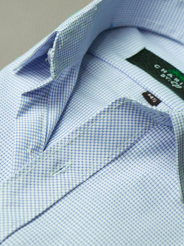MFS04 Men's Formal Dress Shirt Blue Checks