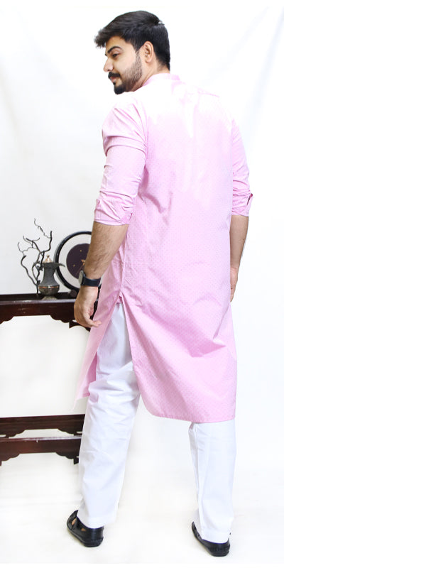 AM Men's Chambray Embroidery Kurta Light Pink