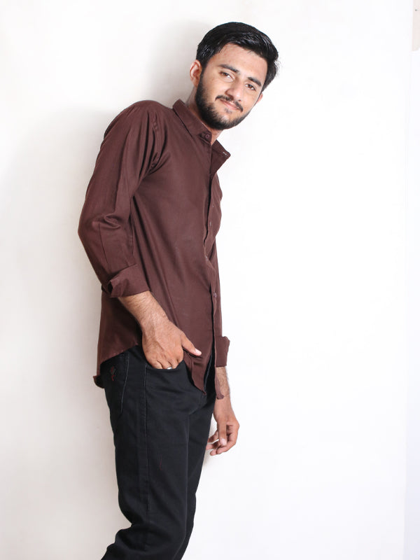 Men's Chambray Casual Shirt Dark Brown