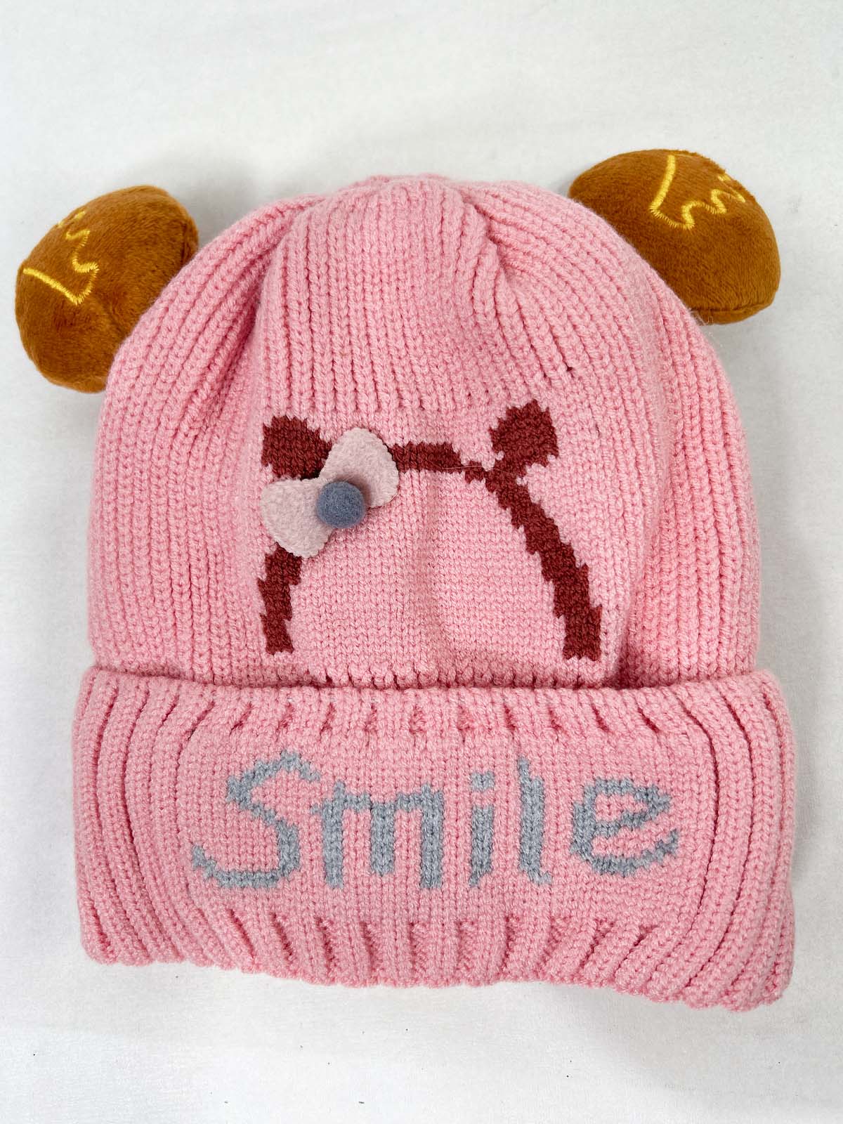 Smile Pink Beanie Winter Cap For Kids BWC40