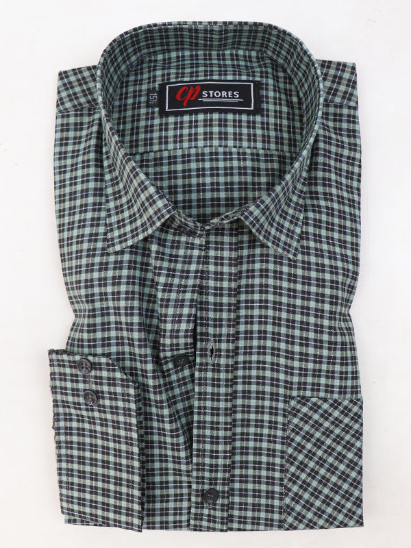 MFS21 Men's Formal Dress Shirt Green Checks