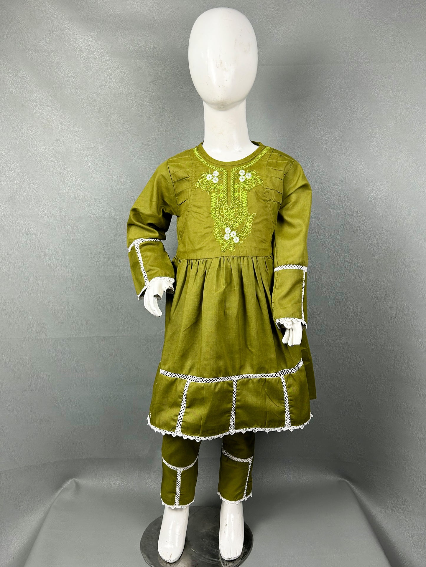 5Yr - 12Yrs Dark Green Embroidered Suit For Girls RZ GS131