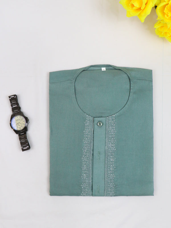 Green 100% Cotton Magsi Collar Kurta for Men