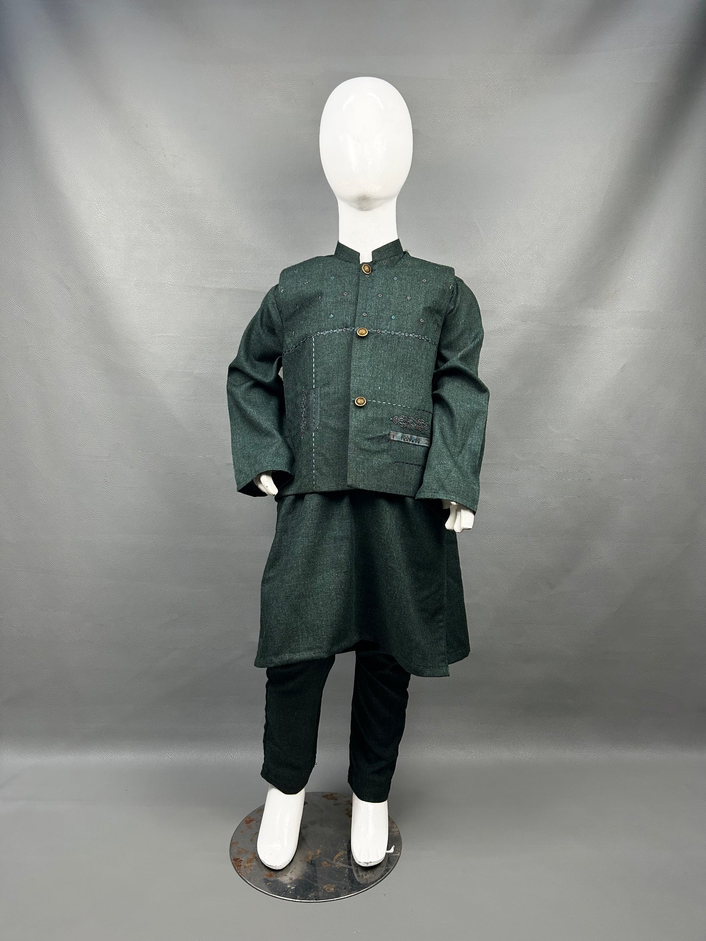 5Yrs - 11Yrs Sea Green Kurta Pajama with Waistcoat For Boys AM BKS82