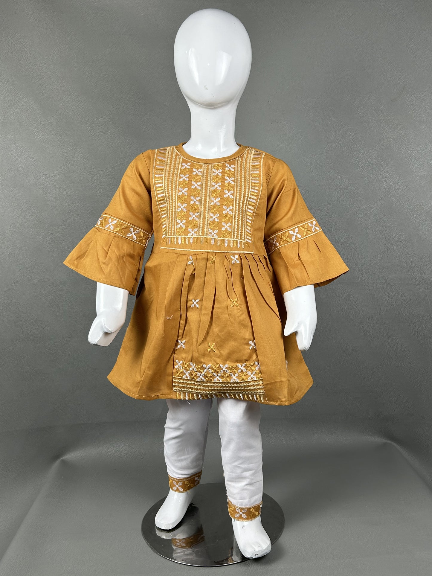 2Yr - 12Yrs Light Mustard Embroidered Suit For Girls RZ GS144