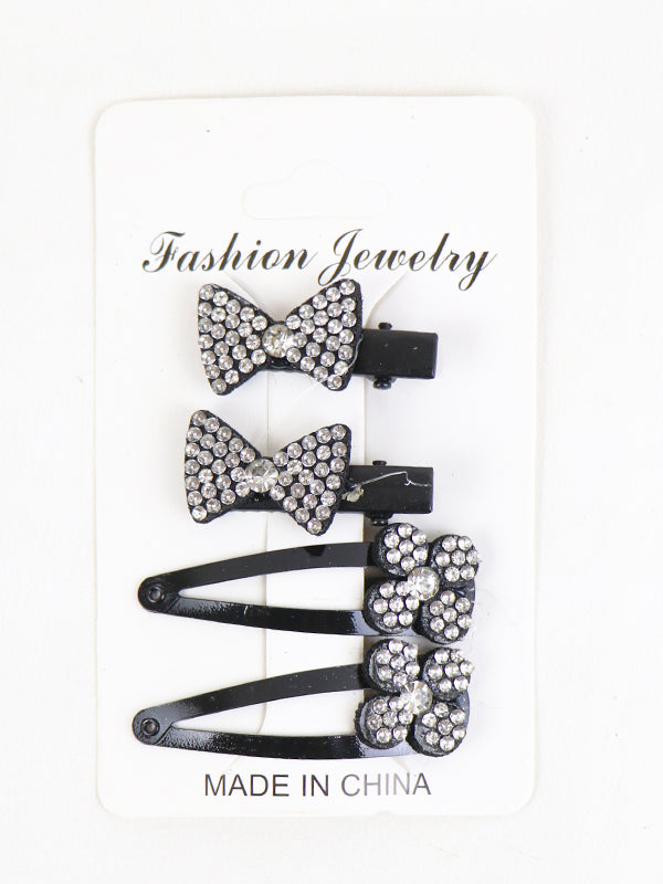 Pack of 4 Fancy Snap Hair Clips - Black