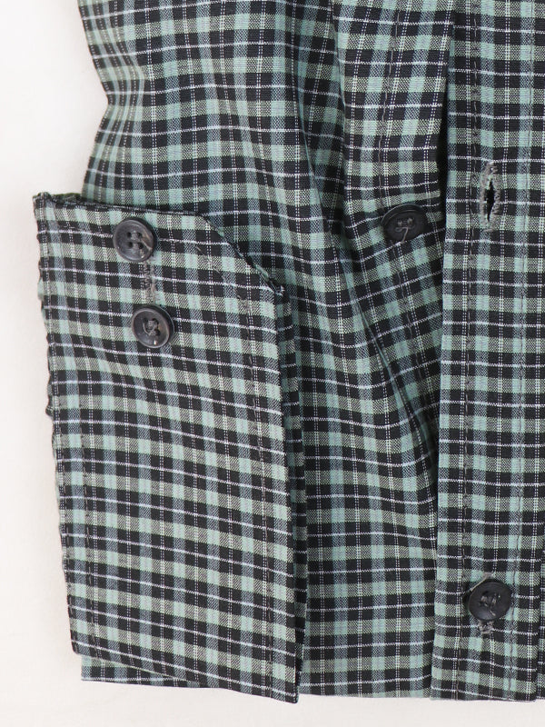 MFS21 Men's Formal Dress Shirt Green Checks