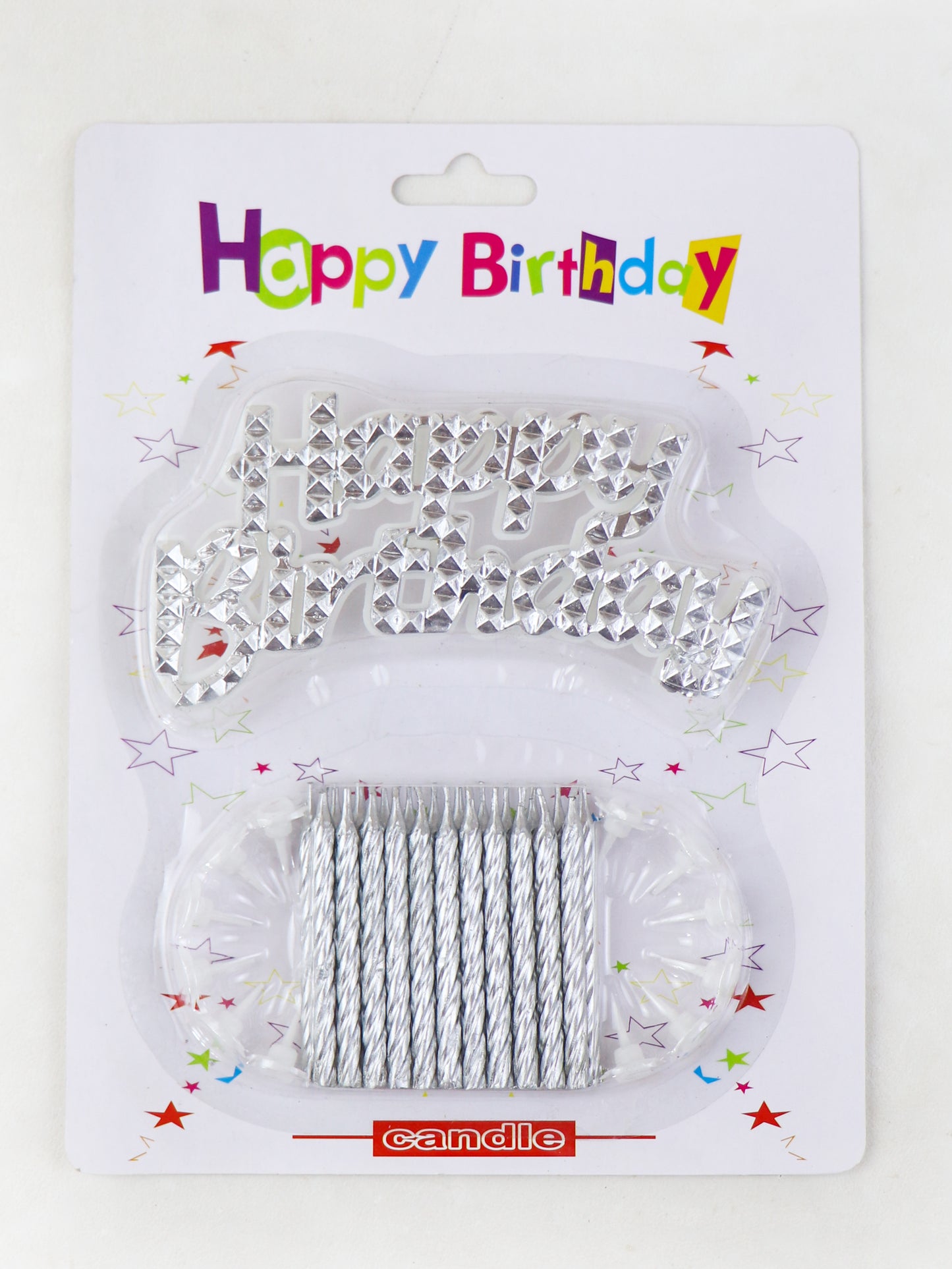 Silver Candle Birthday Metallic Shiny Cake Decorator