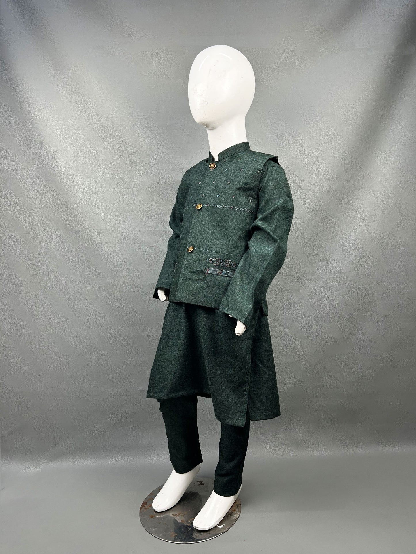 5Yrs - 11Yrs Sea Green Kurta Pajama with Waistcoat For Boys AM BKS82