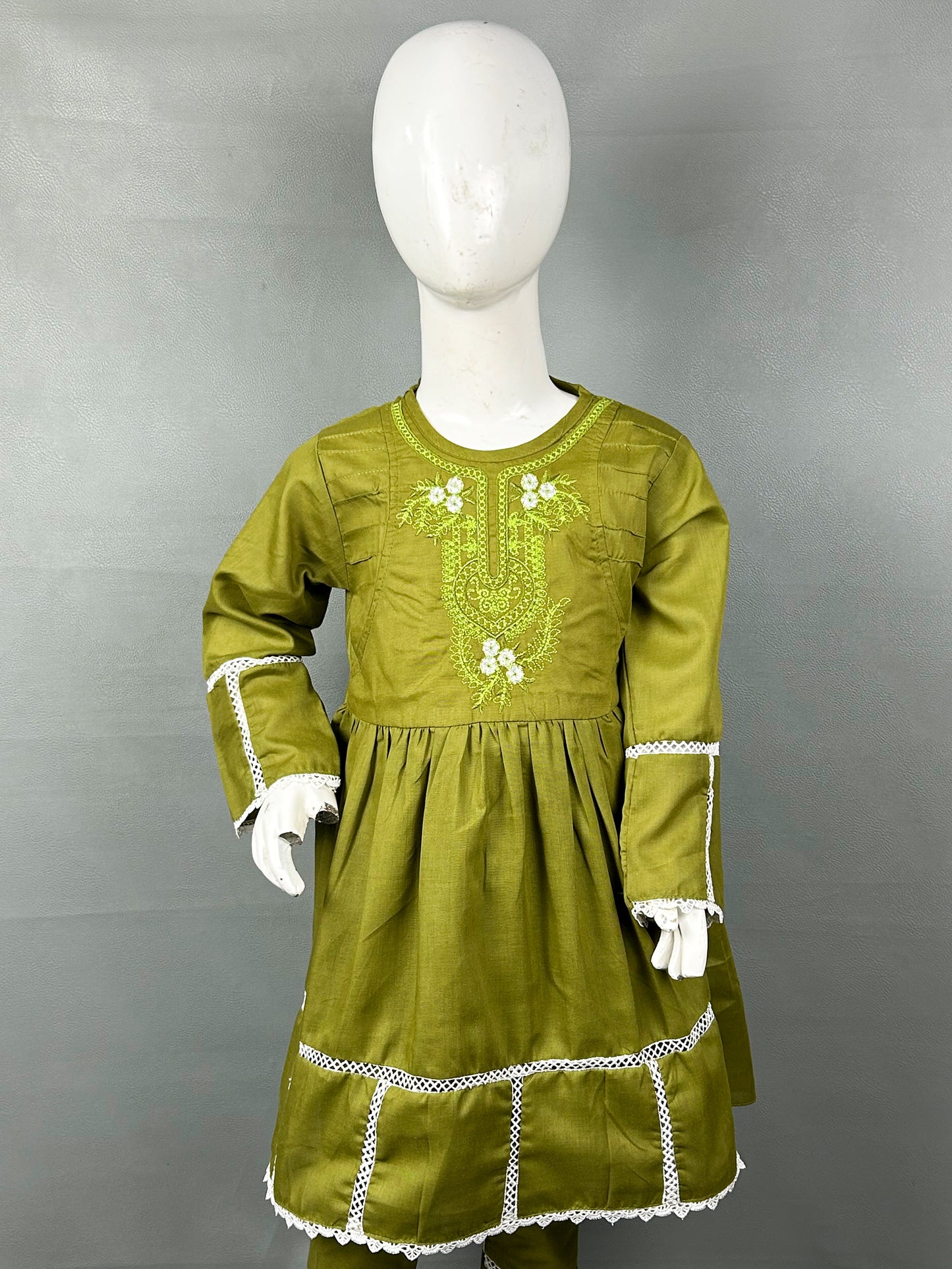 5Yr - 12Yrs Dark Green Embroidered Suit For Girls RZ GS131