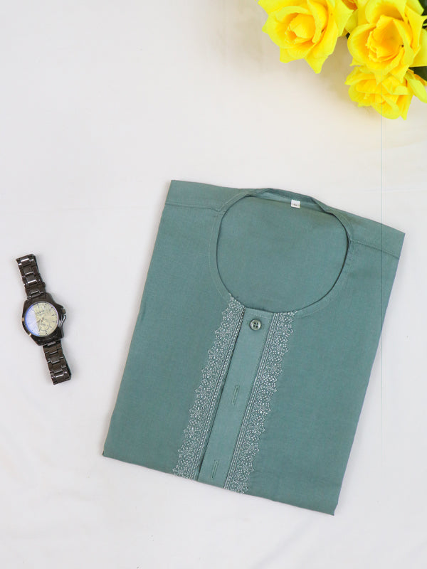 Green 100% Cotton Magsi Collar Kurta for Men