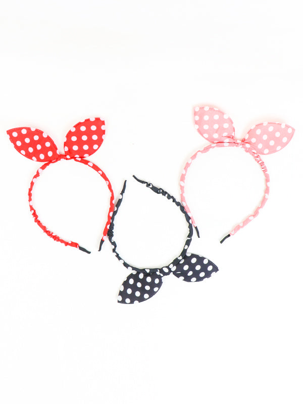 Pack Of 3 Headband Polka Dot Bow Hair Band - Multicolor