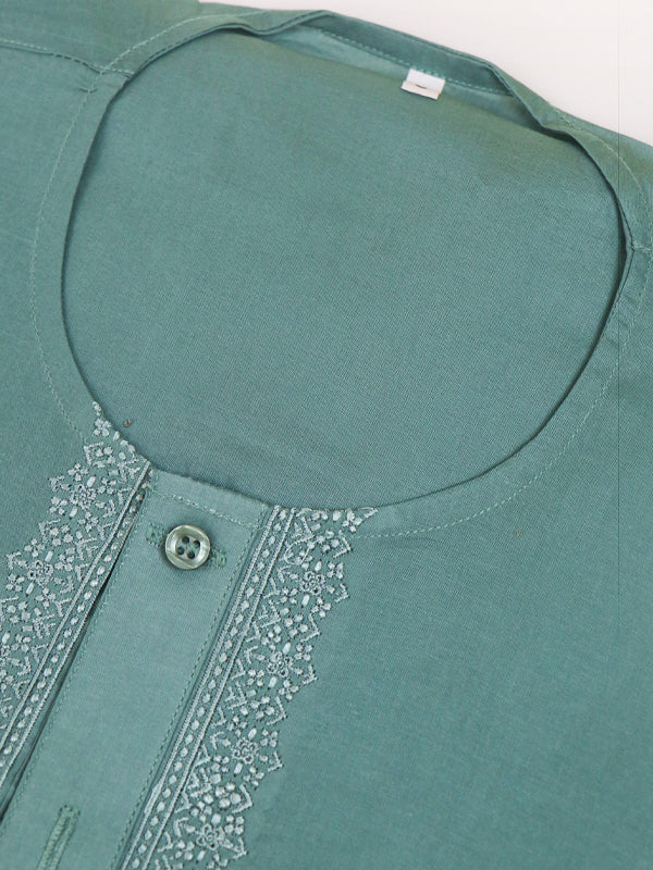 Green 100% Cotton Magsi Collar Kurta for Men