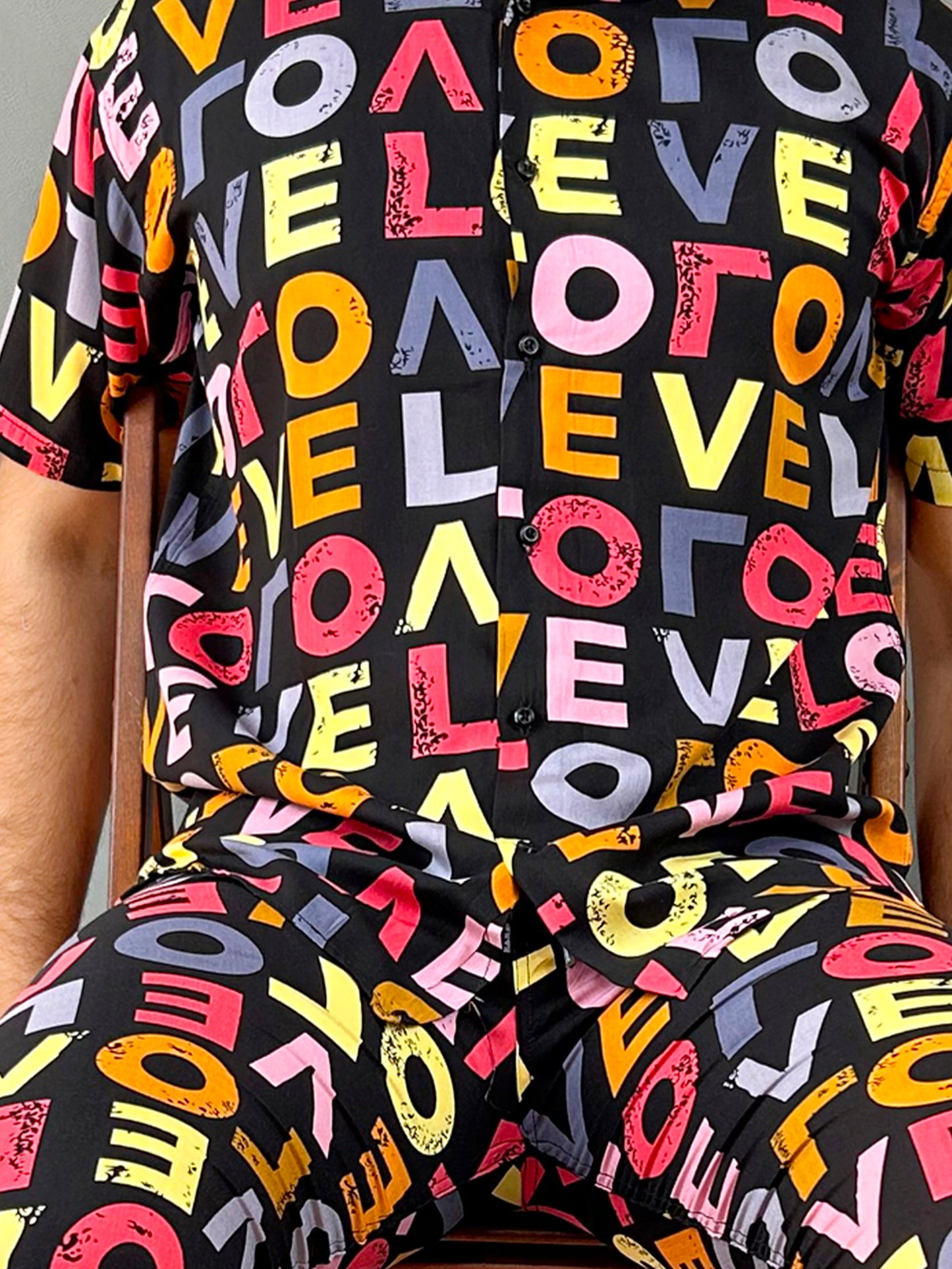 Black Printed Linen Co-Ords Set For Men MTS