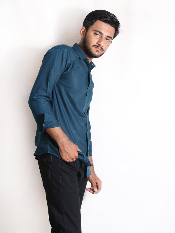 Men's Chambray Casual Shirt Sea Blue