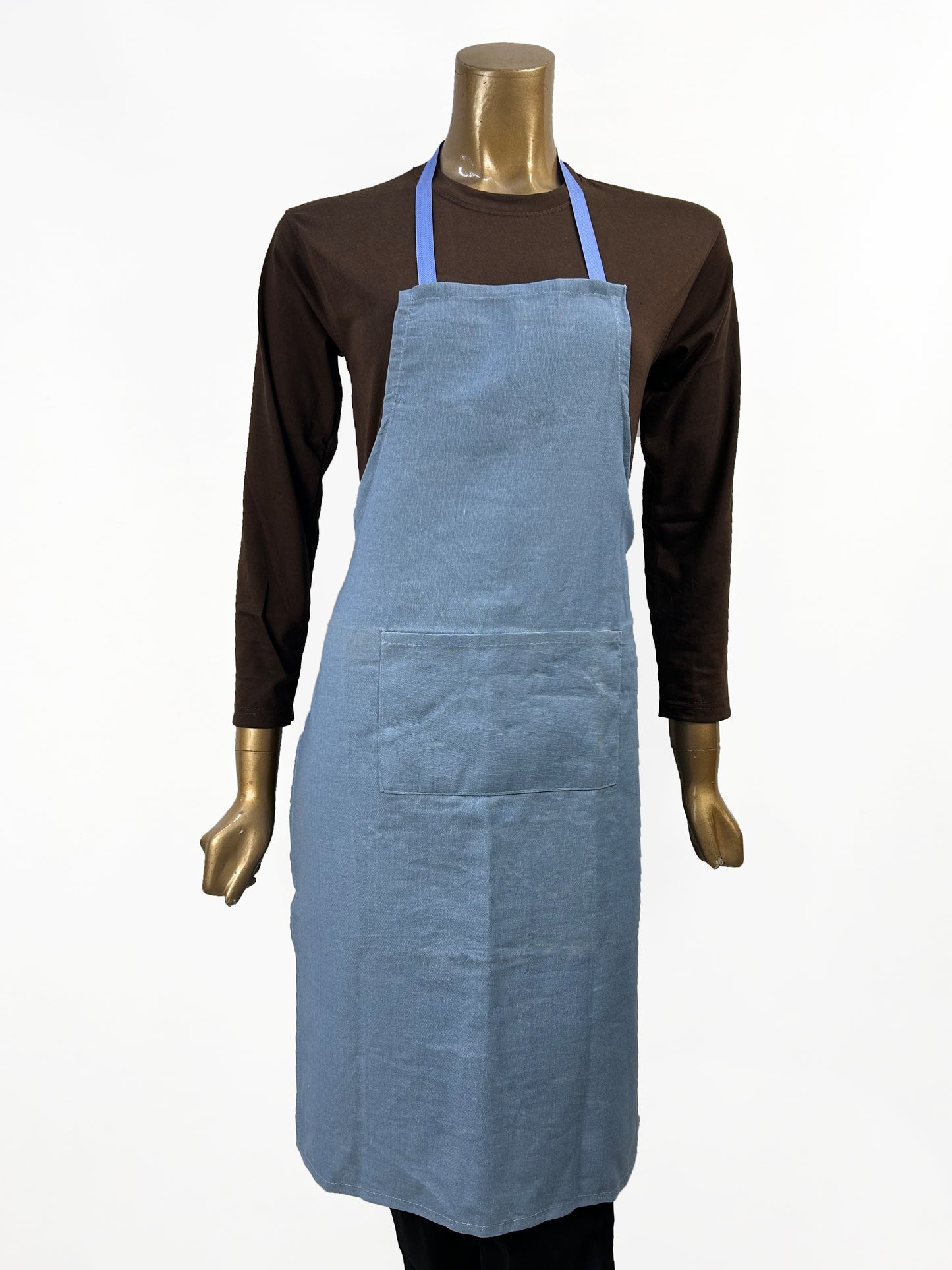 Light Blue Cotton Kitchen Cooking Apron With Front-Pocket KA15