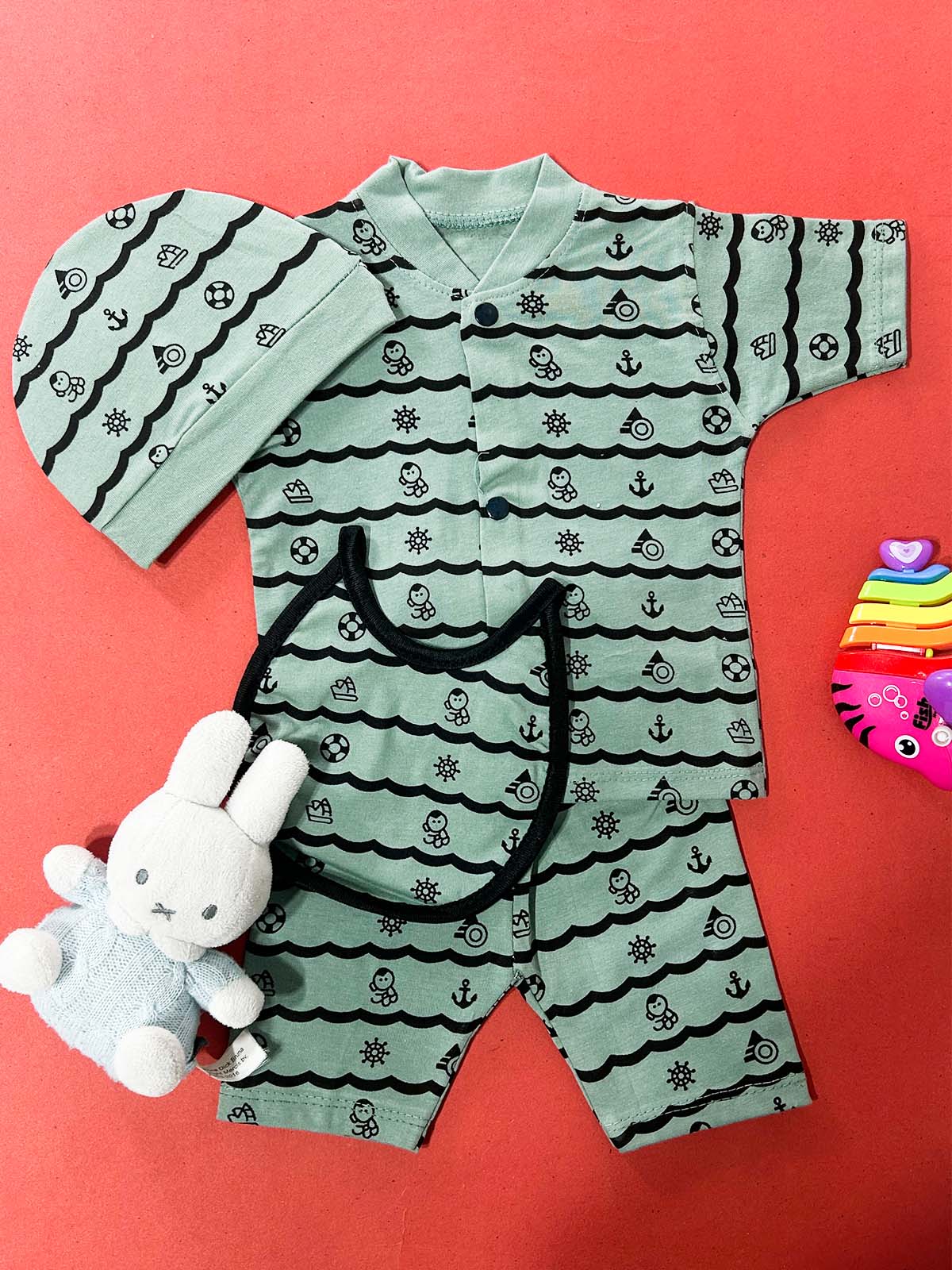 0Mth - 3Mth Green 5Pcs Suit For Newborns NBS691