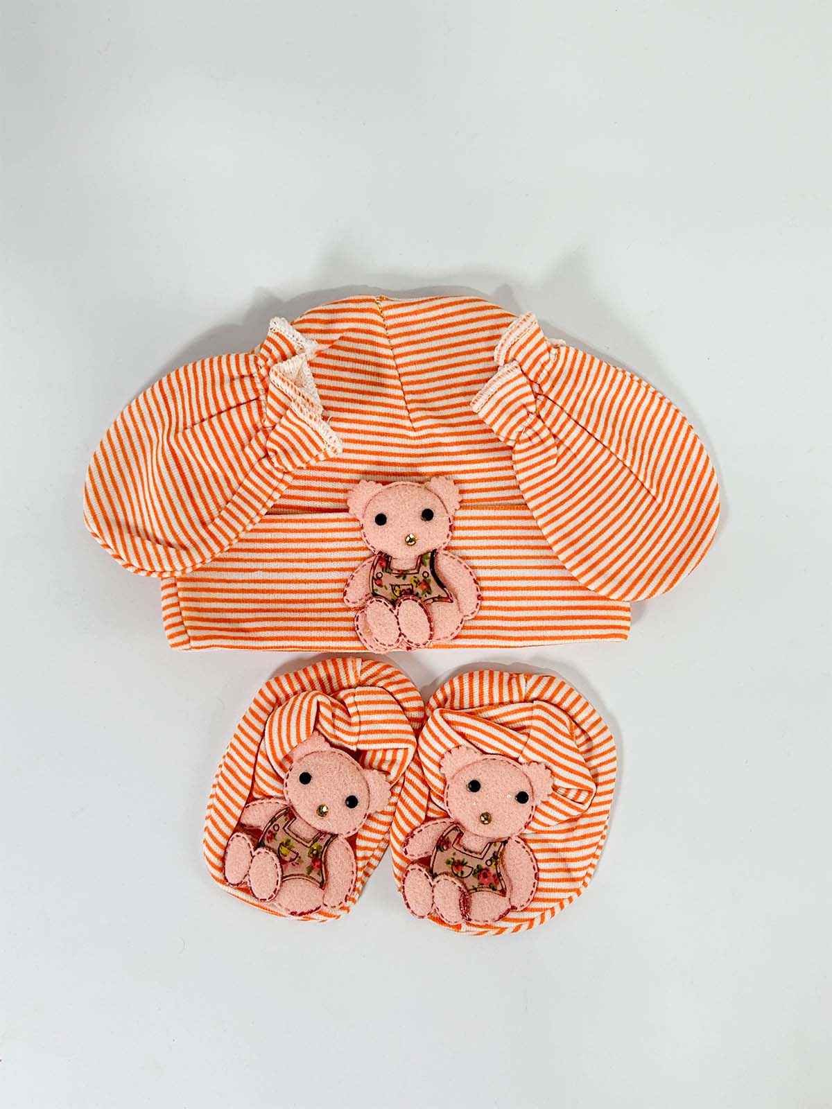 Orange Caps Mitten and Booties Set For Newborn