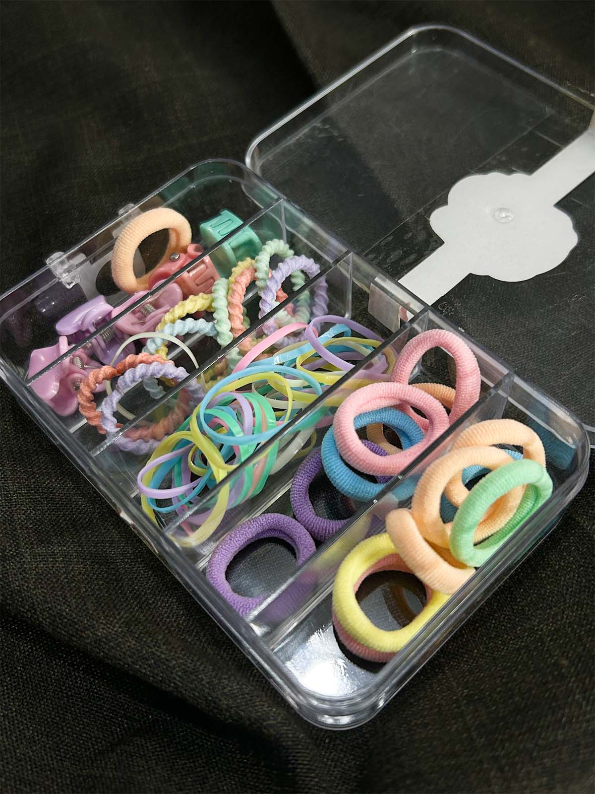 Colorful Hair Pony and Rubber Bands Set With Organizer Box GHB34