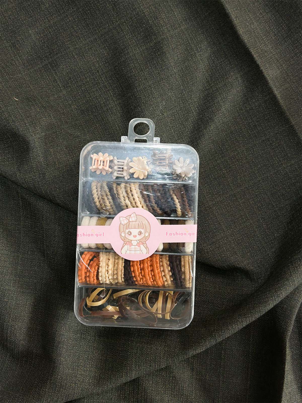 Colorful Hair Pony and Rubber Bands Set With Organizer Box GHB35