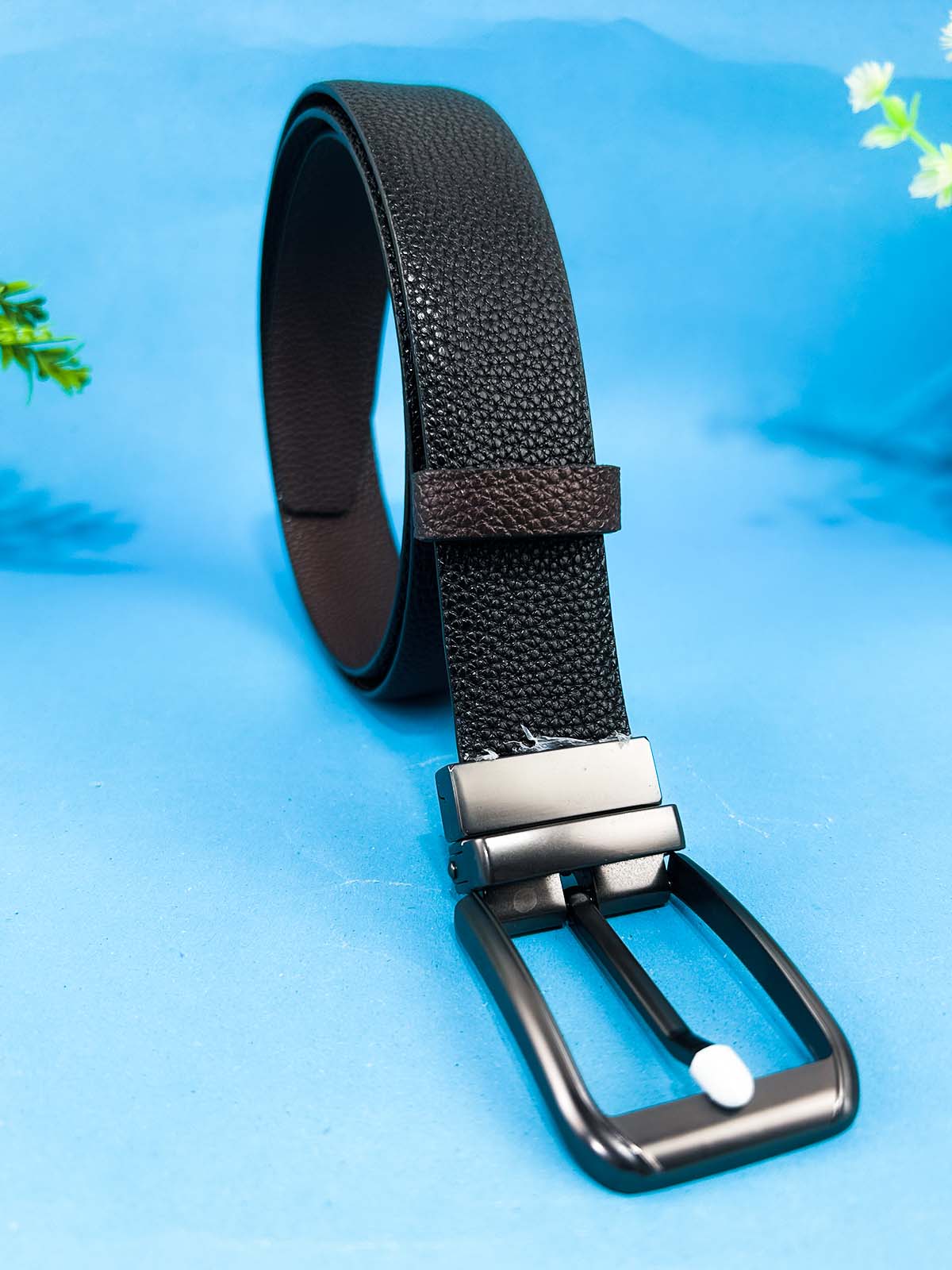 2 in 1 Black and Brown Faux Leather Belt For Men MB87