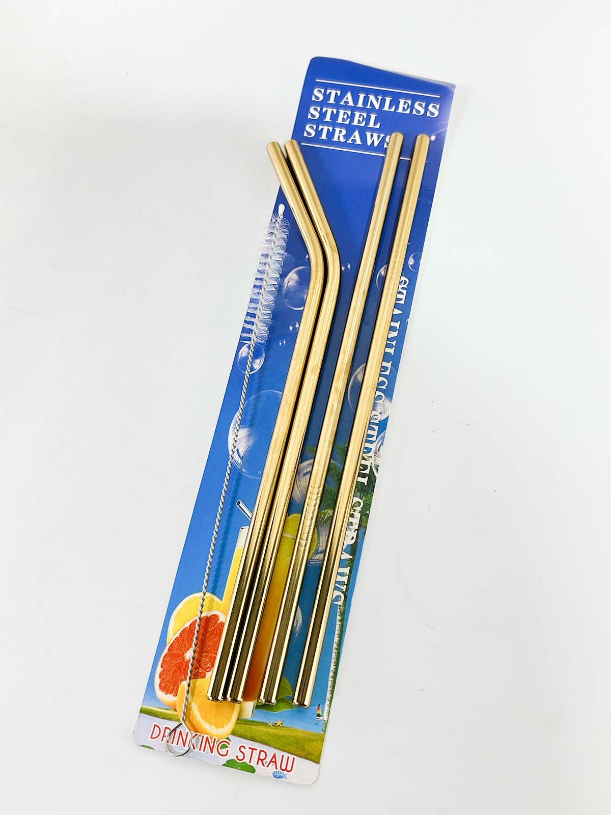 Pack of 4 Reusable Stainless Steel Drinking Straws With Cleaning Brush