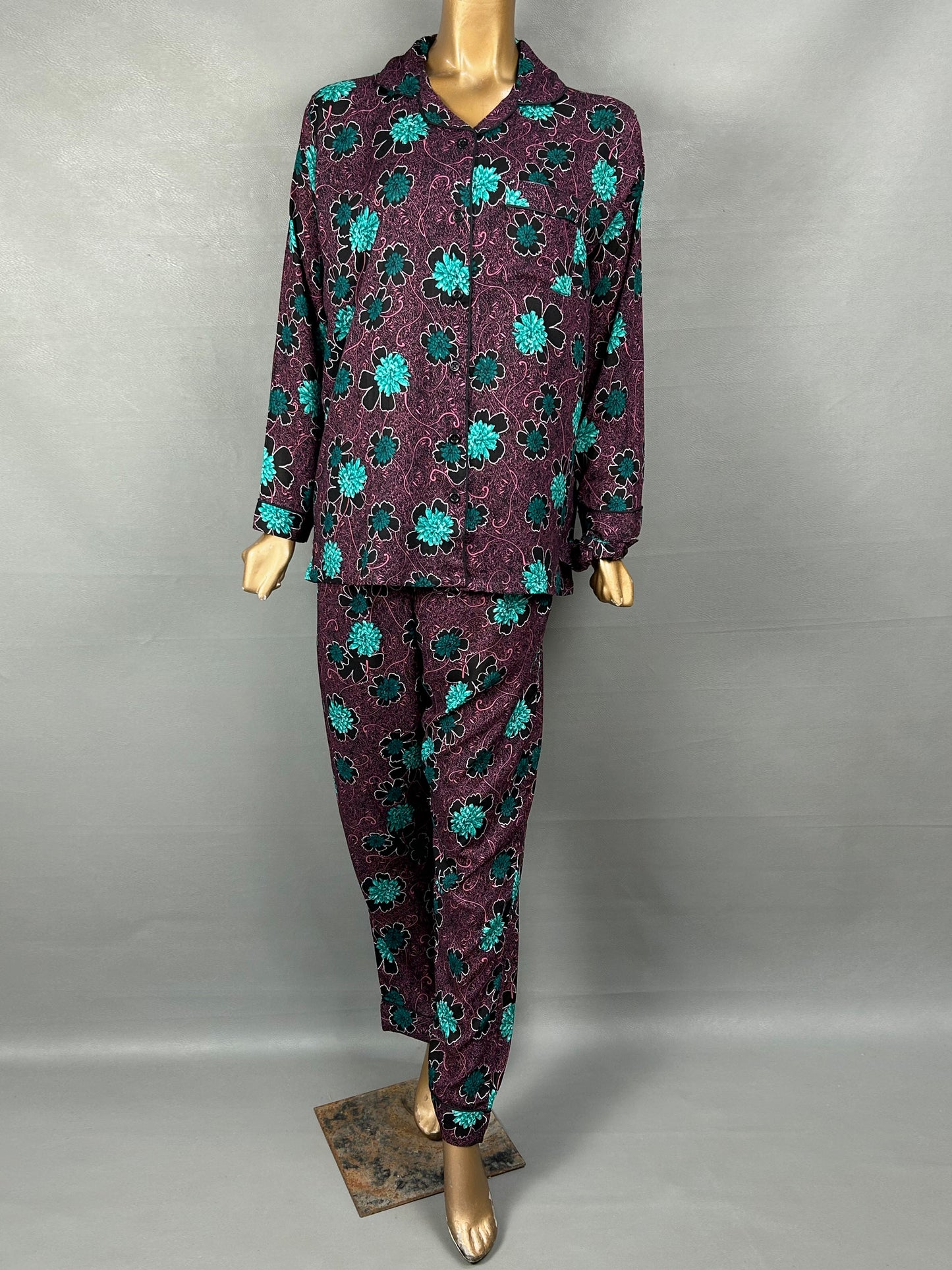 Dark Purple Linen Printed Night Suit For Women WNS15