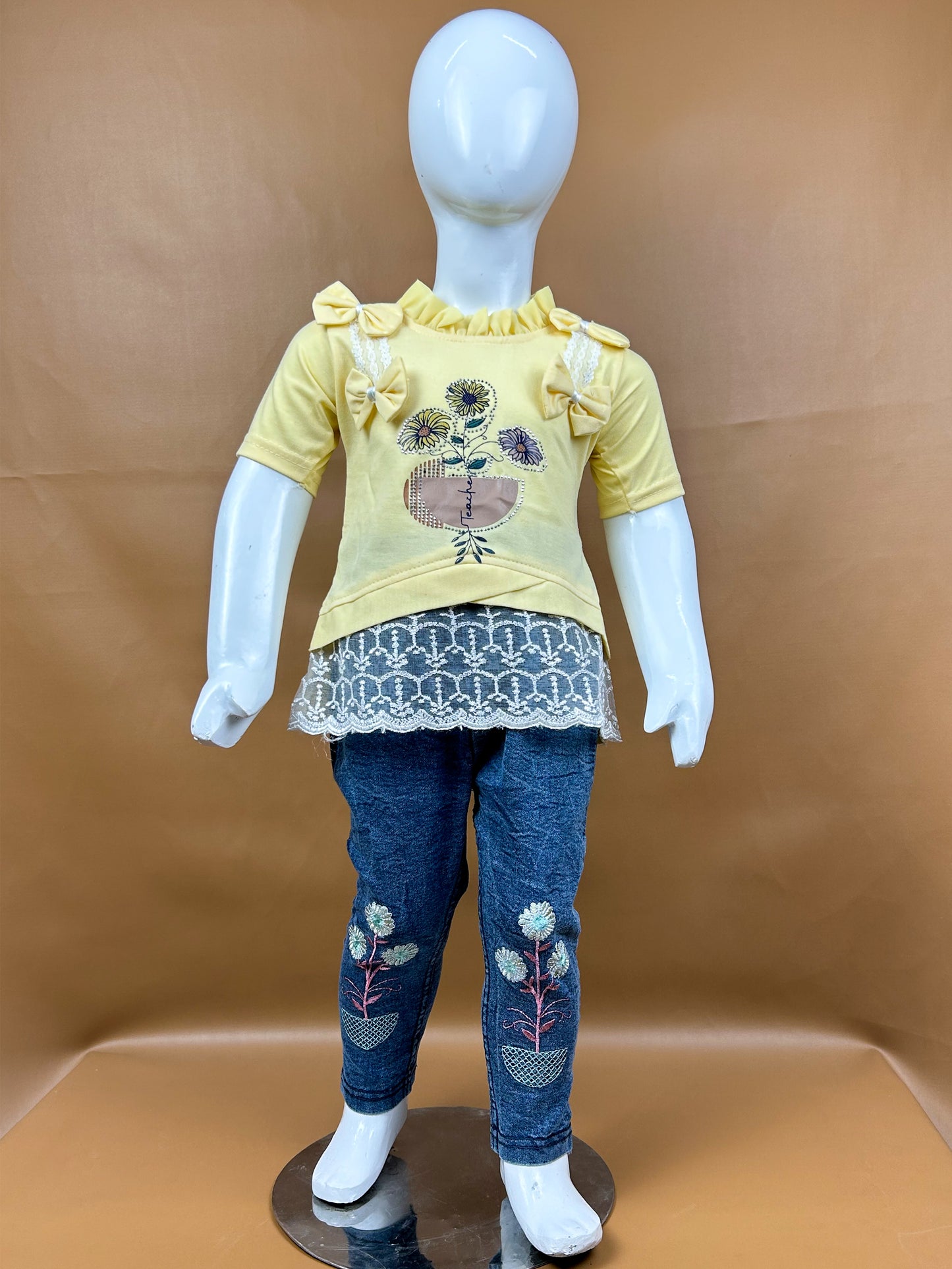 1Yr - 7Yrs Light Yellow Flowers Suit For Girls RZ GS117