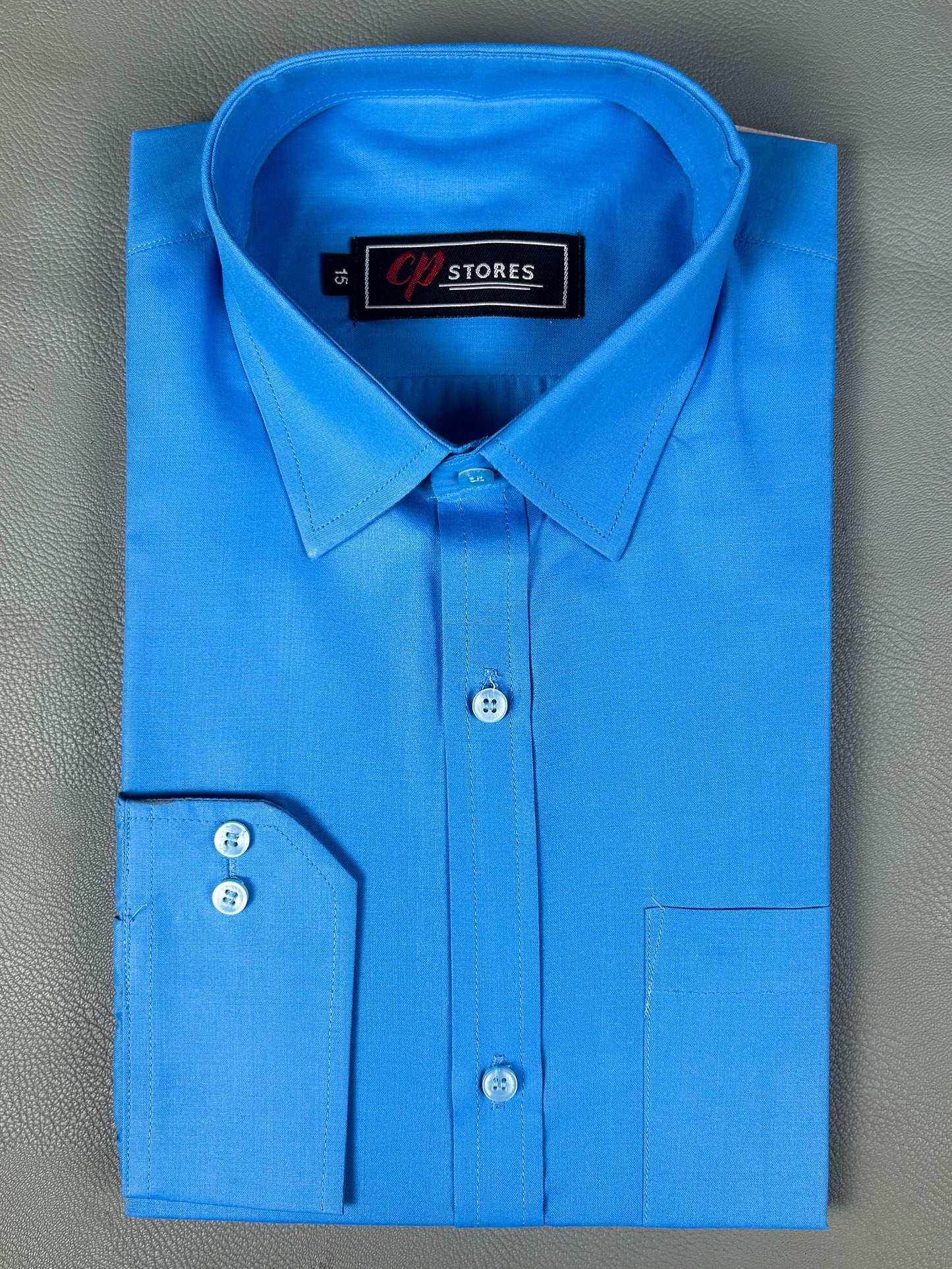 AZ Men's Formal Dress Shirt Plain Sea Blue