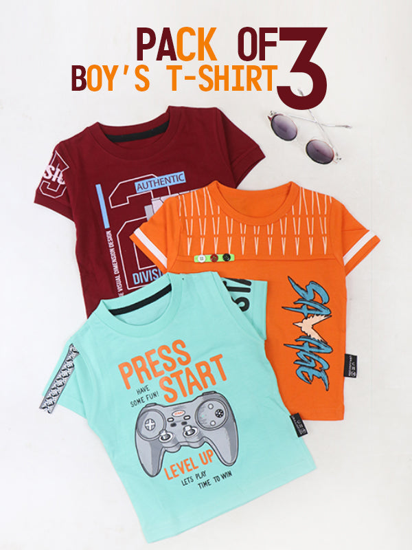 Multicolor & Multidesign Pack of 3 T-Shirt for Boys 1Yrs - 4Yrs BTS05