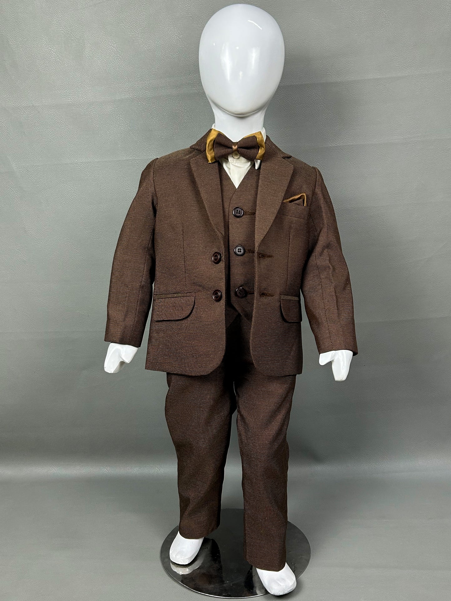 6Mth - 14Yrs Brown 5Pcs Coat Pant Suit for Boys BCP25
