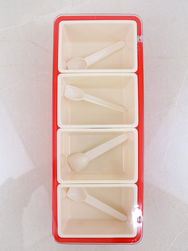 Set of 4 Spices Box with Tray & Spoons Red
