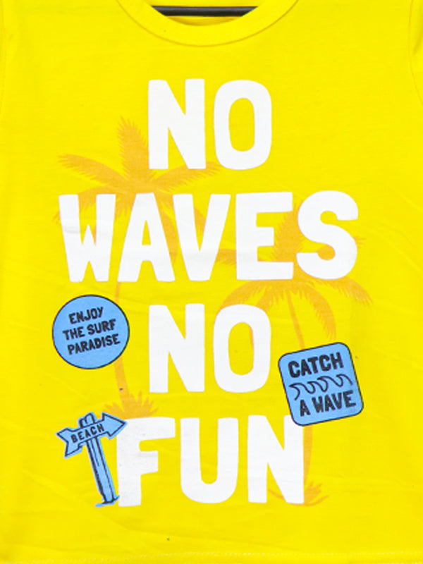 AT Boys T-Shirt 2 Yrs - 8 Yrs No Waves No Fun Yellow