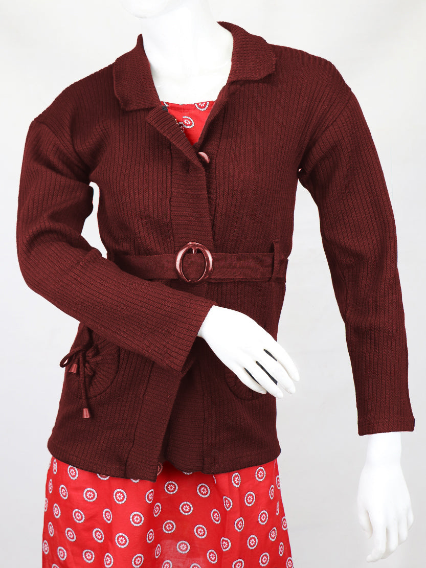 Women Full Sleeves Sweater Maroon