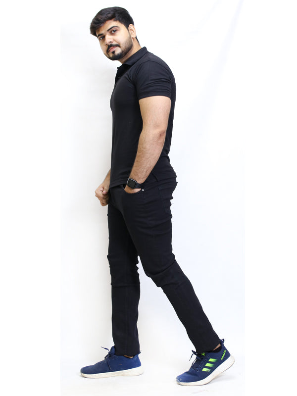 M Men's Plain Polo T-Shirt Black