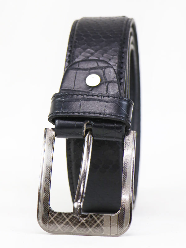 Snakeskin Pattern Leather Belt Black