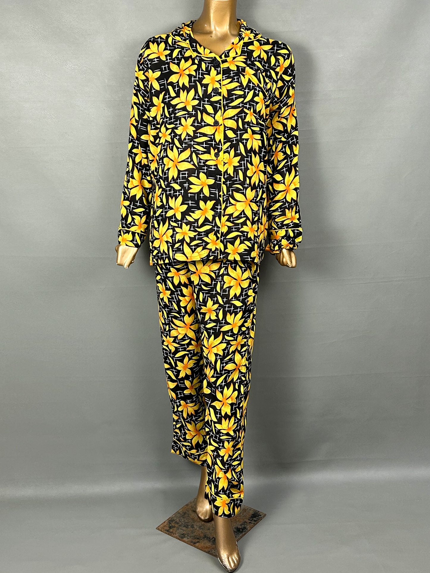 Yellow Flowers Linen Printed Night Suit For Women WNS30