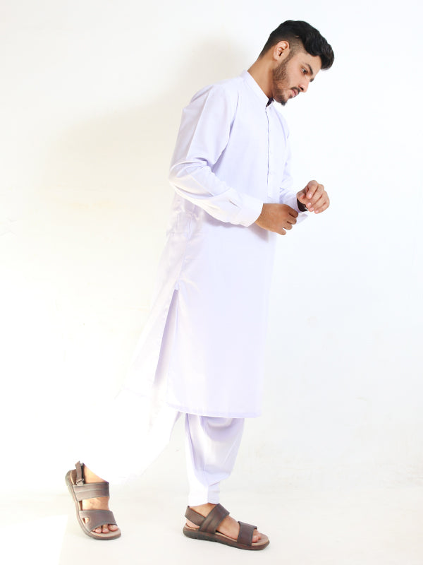 828/1 Men's Kameez Shalwar Stitched Suit White 3