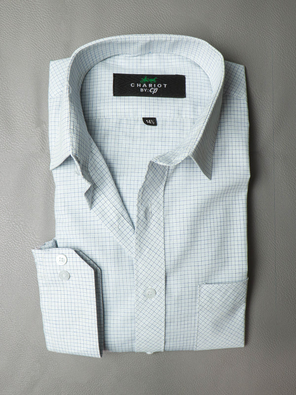 MFS04 Men's Formal Dress Shirt Light Green Checks